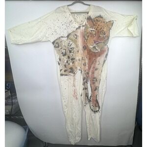 Barefoot Designs Signed Hand-Painted Hawaiian Jumpsuit Leopard Art Maui Vintage